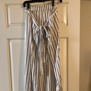 Blue and white striped shorts with tied skirt